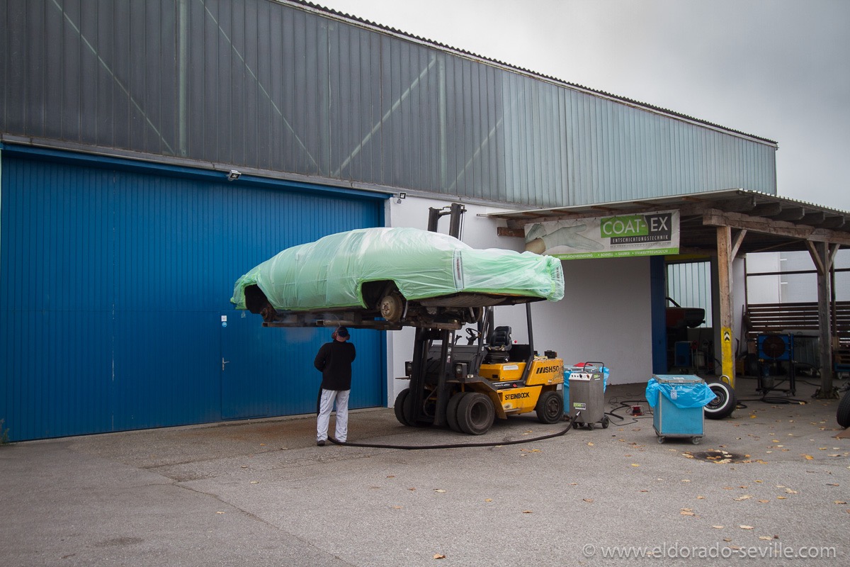 I had the undercarriage dry ice blasted to remove all the undercoating