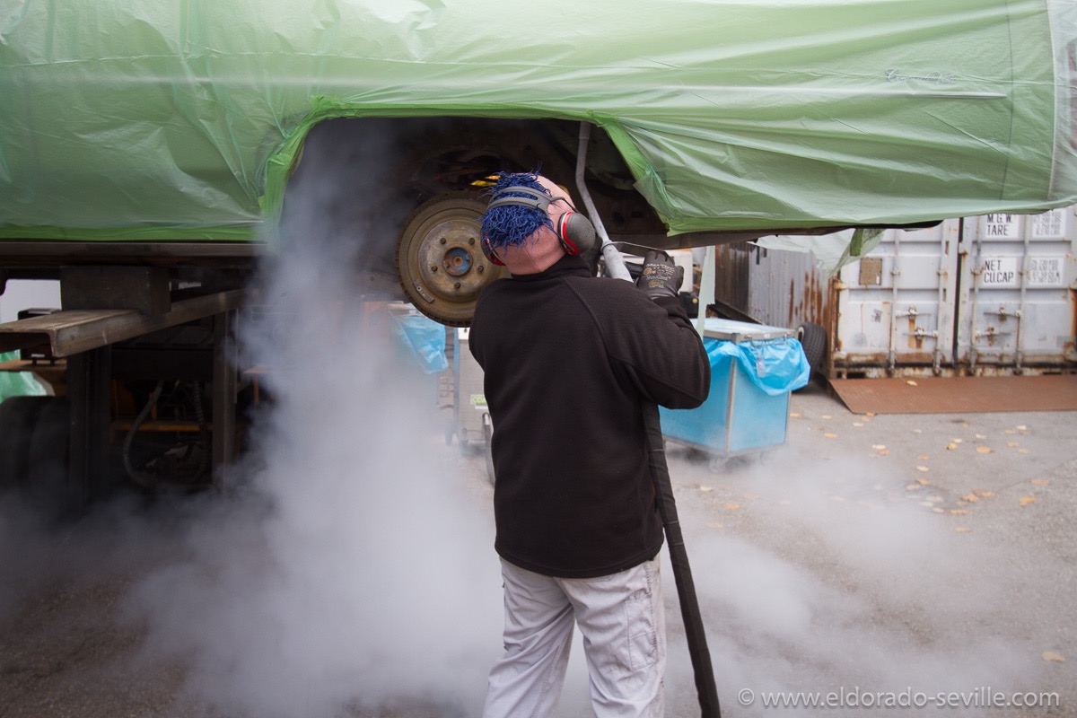 I had the undercarriage dry ice blasted to remove all the undercoating